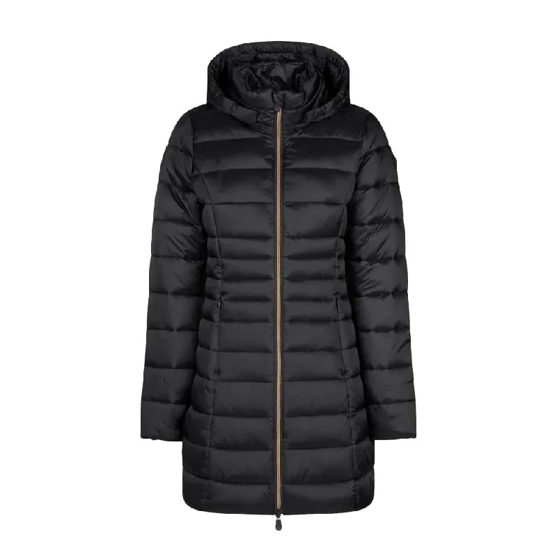 Save the Duck Women's Reese 3/4 Hooded Puffer Coat, Black, 1