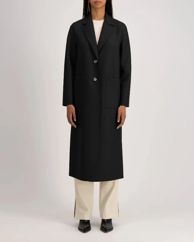 LONG BOXY COAT LIGHT PRESSED WOOL / BLACK