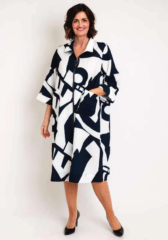 Natalia Collection One Size Geo Print Textured Jacket, Navy