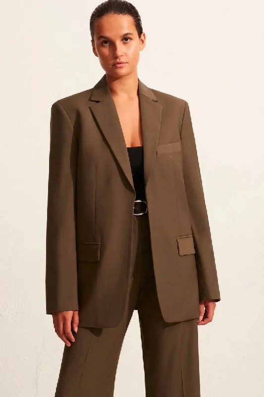 RELAXED TAILORED BLAZER-COFFEE